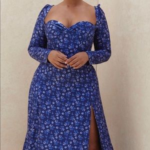 House of CB Sapphire Puff Sleeve Floral Midi Dress